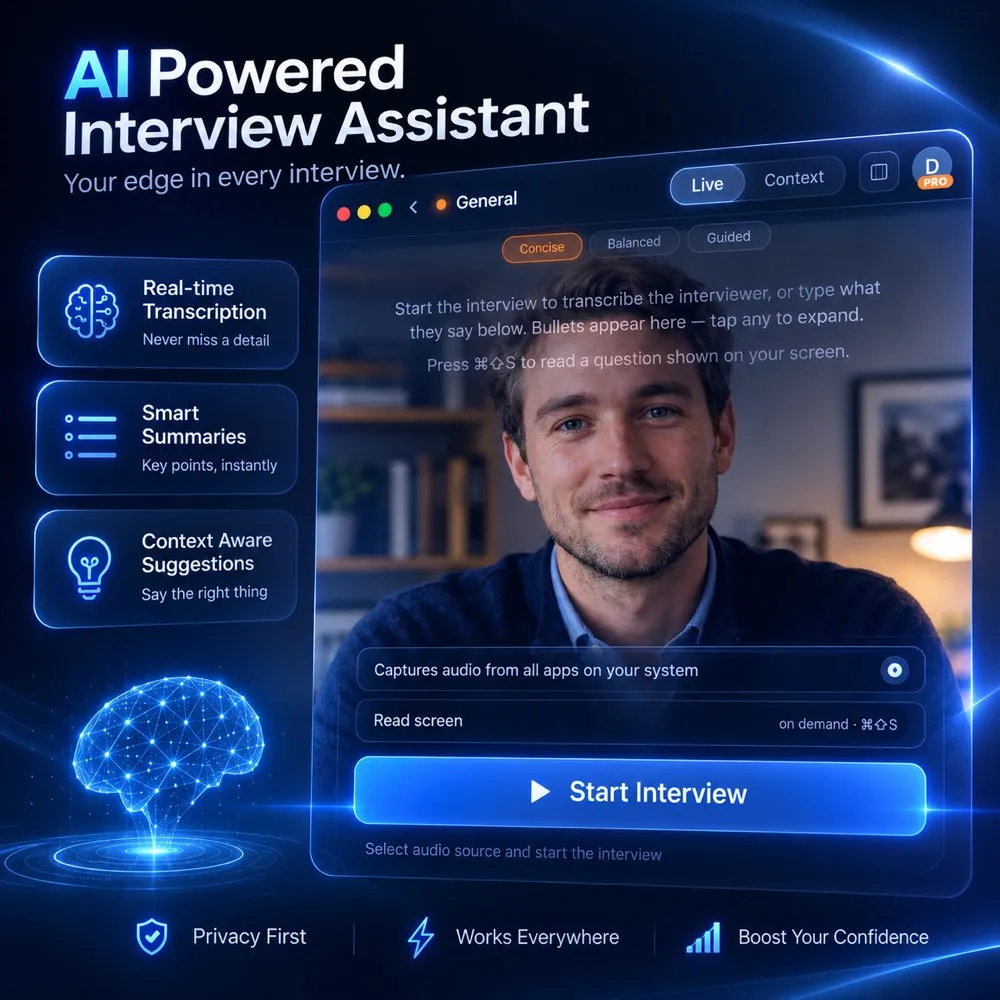 The AmberFox overlay sitting quietly beside a video-call window as an interview begins.